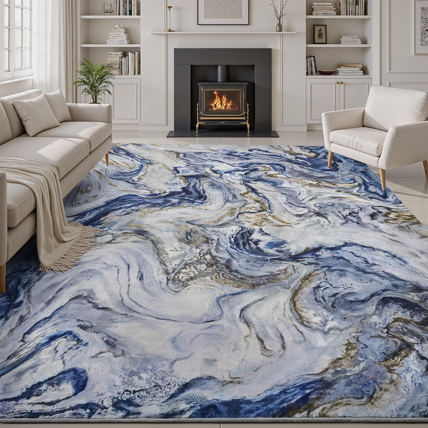 9x12 Area Rugs for Living Room, Modern Abstract Rug for Bedroom, Contemporary Machine Washable Rug, Large Stain Resistant Carpet for Dining Room Playroom Nursery Room, Pet & Kids Friendly